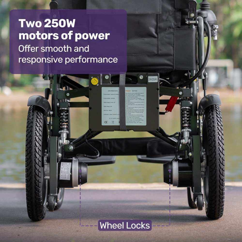 EQUIPMED Electric Folding Wheelchair, Wide Bariatric Chair Seat, Comfortable for S-XL, Long Range, Lithium Battery - Oz Mobility Store