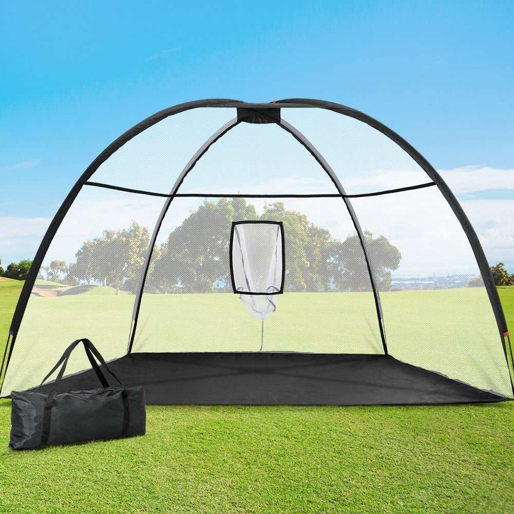 Everfit 3.5m black golf practice net with large target and fiberglass frame for indoor outdoor training