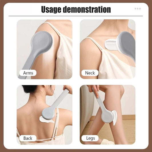 Ergonomic lotion application aid with long handle and comfortable grip for easy back skincare application
