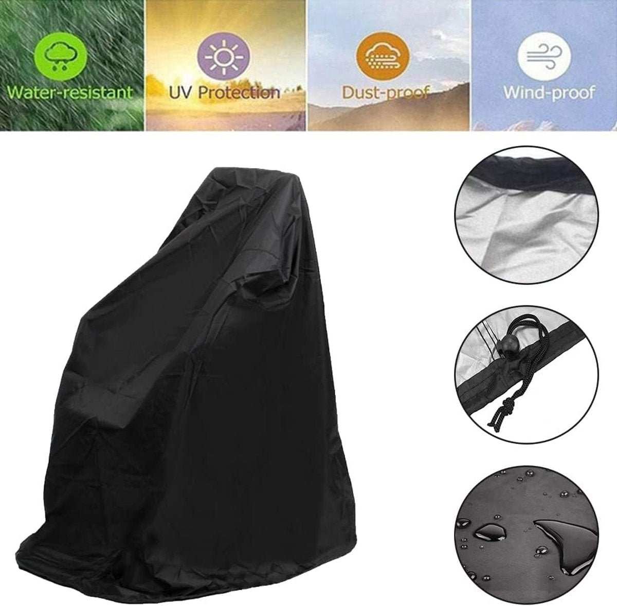 Waterproof universal wheelchair cover 130x115x75 cm with adjustable drawstring and UV protection