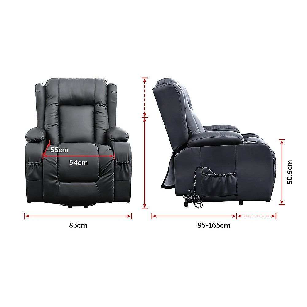 Recliner Chair – Electric Massage Lift Chair with Heat Function PU Leather Lounge Sofa Black - Oz Mobility Store
