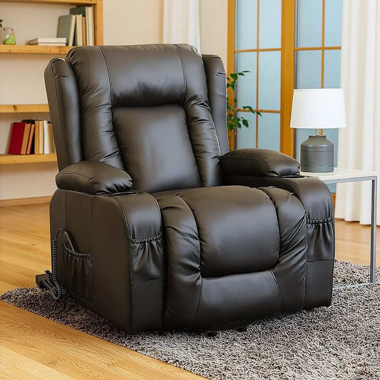 Recliner Chair – Electric Massage Lift Chair with Heat Function PU Leather Lounge Sofa Black - Oz Mobility Store