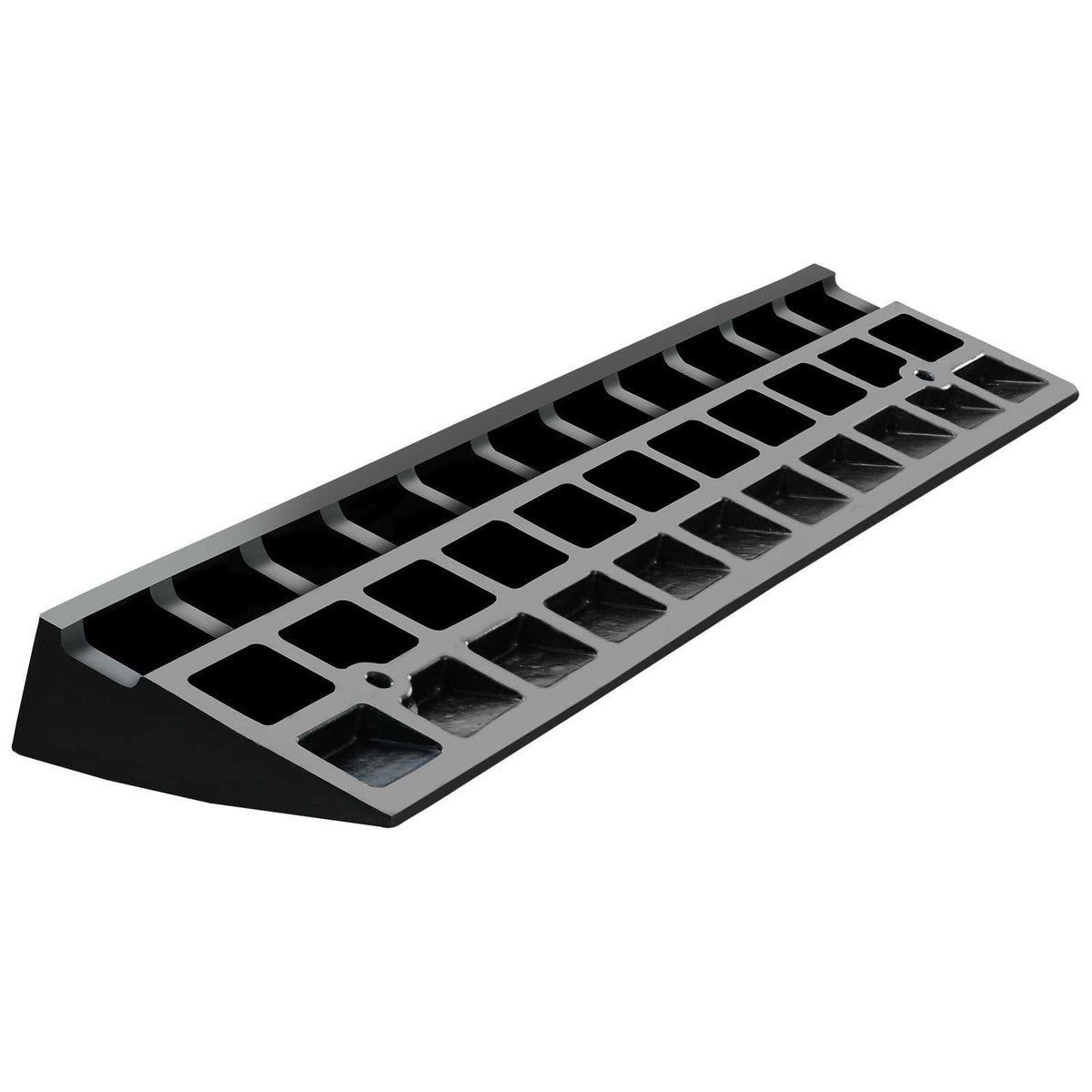 Heavy duty rubber curb ramp with non-slip surface, reflective strips, and 15-ton capacity for vehicles and wheelchairs
