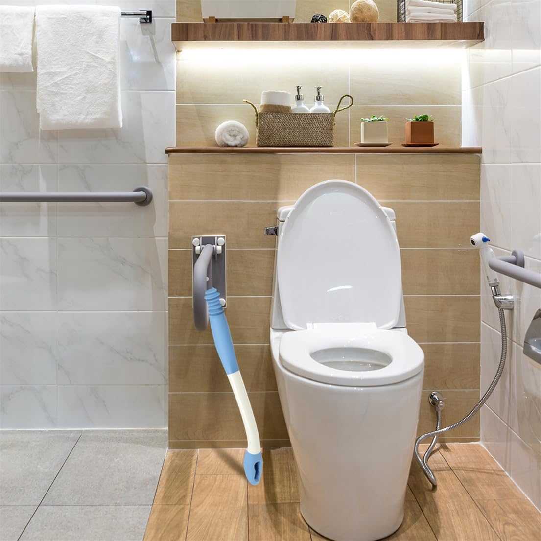15-inch Long Reach Butt Wiper Toilet Aid with Silicone Head and Ergonomic Handle for Seniors and Mobility Issues