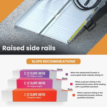 182cm portable folding aluminium access ramp with non-slip surface and 272kg load capacity