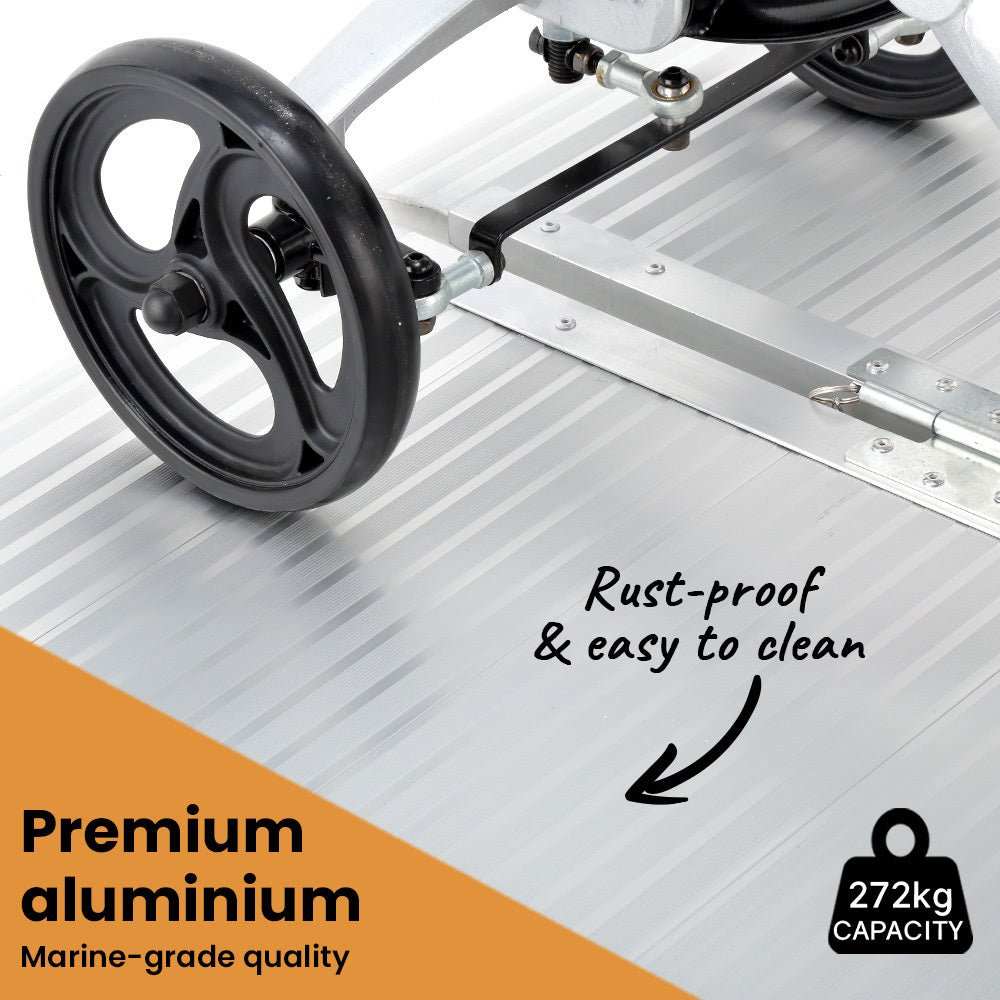 182cm portable folding aluminium access ramp with non-slip surface and 272kg load rating