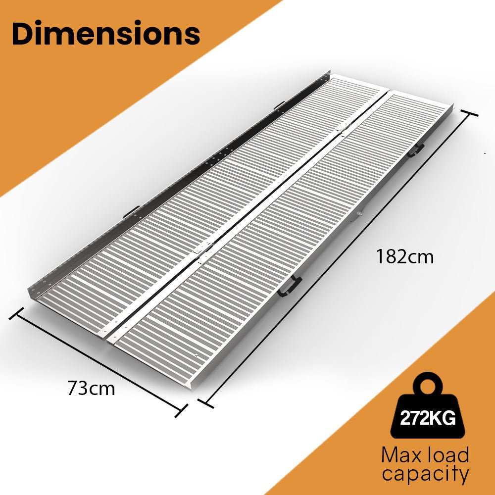 182cm portable folding aluminium wheelchair access ramp with non-slip surface and 272kg load rating