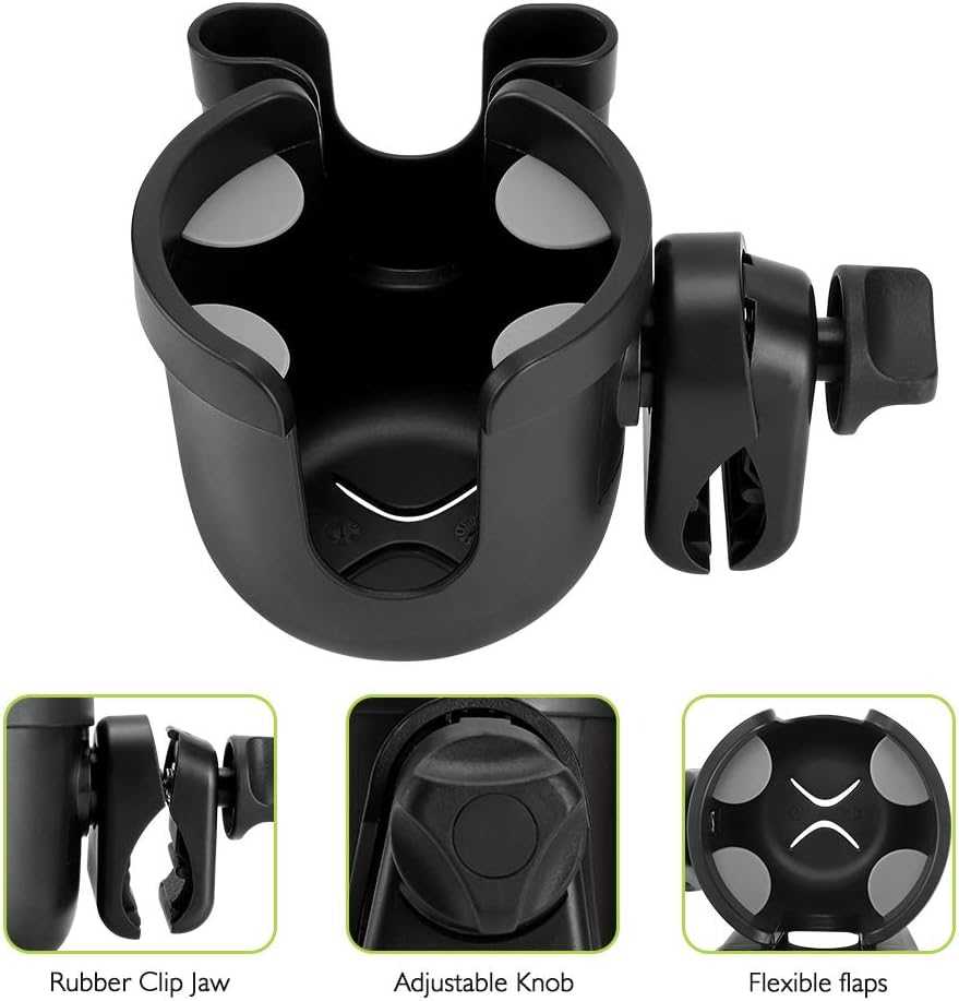 2-in-1 walker cup and phone holder clamp attached to a mobility aid handlebar