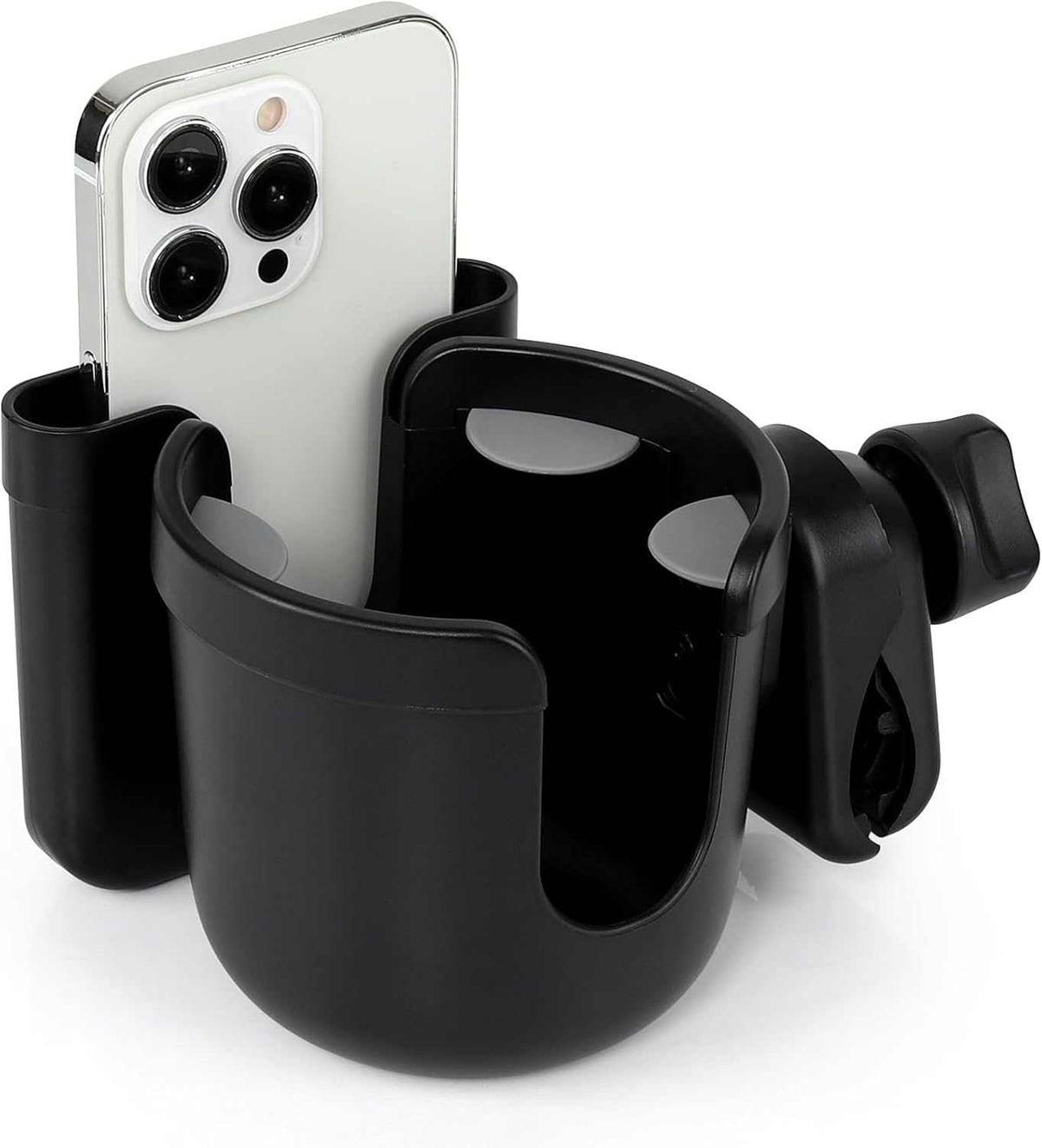 2-in-1 walker cup holder and phone holder attached to a wheelchair handlebar
