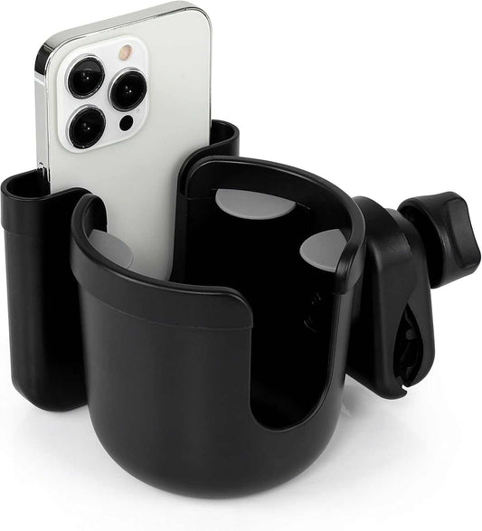 2-in-1 walker cup holder and phone holder attached to a wheelchair handlebar