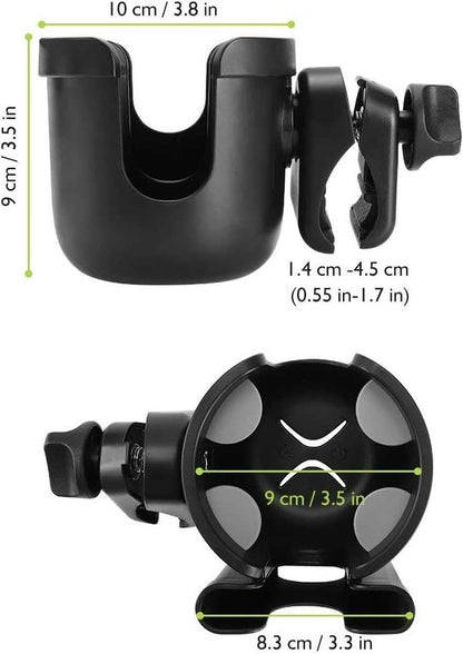 2-in-1 walker cup holder with phone holder attached to a wheelchair handlebar