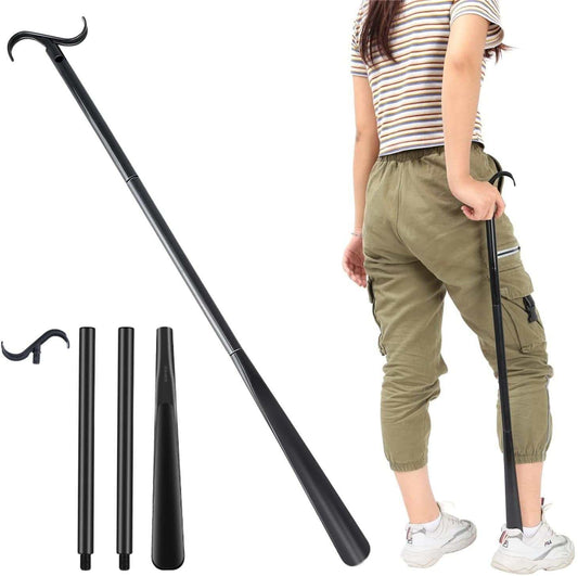 2-pack portable black dressing aid stick with detachable sections and long-handled shoe horn for seniors