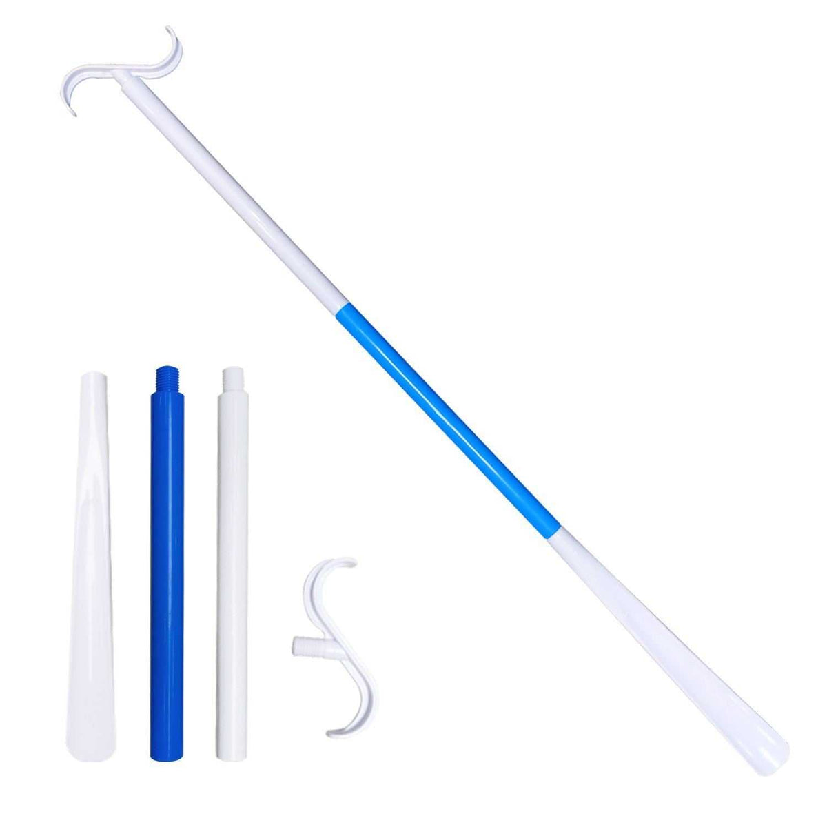 2-pack portable white and blue dressing aid sticks with detachable 3-section adjustable long-handled shoe horns for seniors and limited mobility