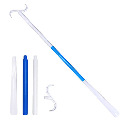 2-pack portable white and blue dressing aid sticks with detachable 3-section adjustable long-handled shoe horns for seniors and limited mobility