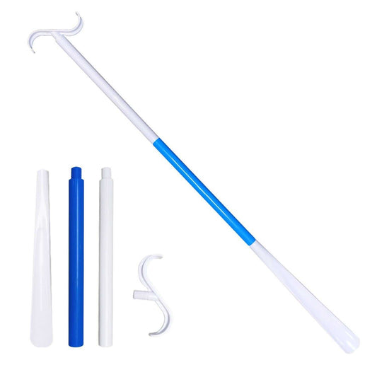 2-pack portable white and blue dressing aid sticks with detachable 3-section adjustable long-handled shoe horns for seniors and limited mobility