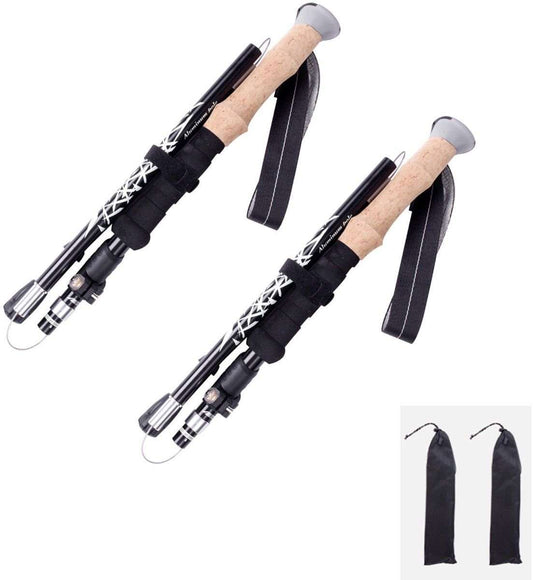 Black 2-piece adjustable foldable walking sticks with comfort grip and non-slip rubber tips, 110-130 cm height range for hiking and daily mobility