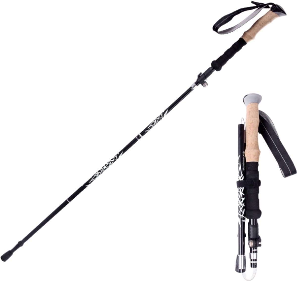 Black 2-piece adjustable foldable walking sticks with ergonomic grips and rubber tips for hiking and mobility support