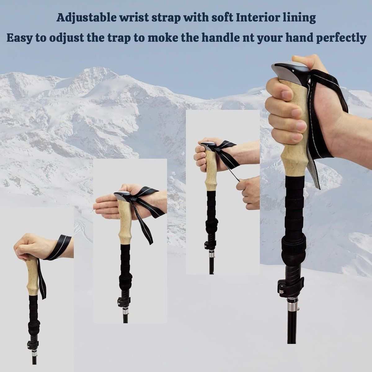 Two black adjustable foldable walking sticks with comfort grips and rubber tips for hiking and mobility support