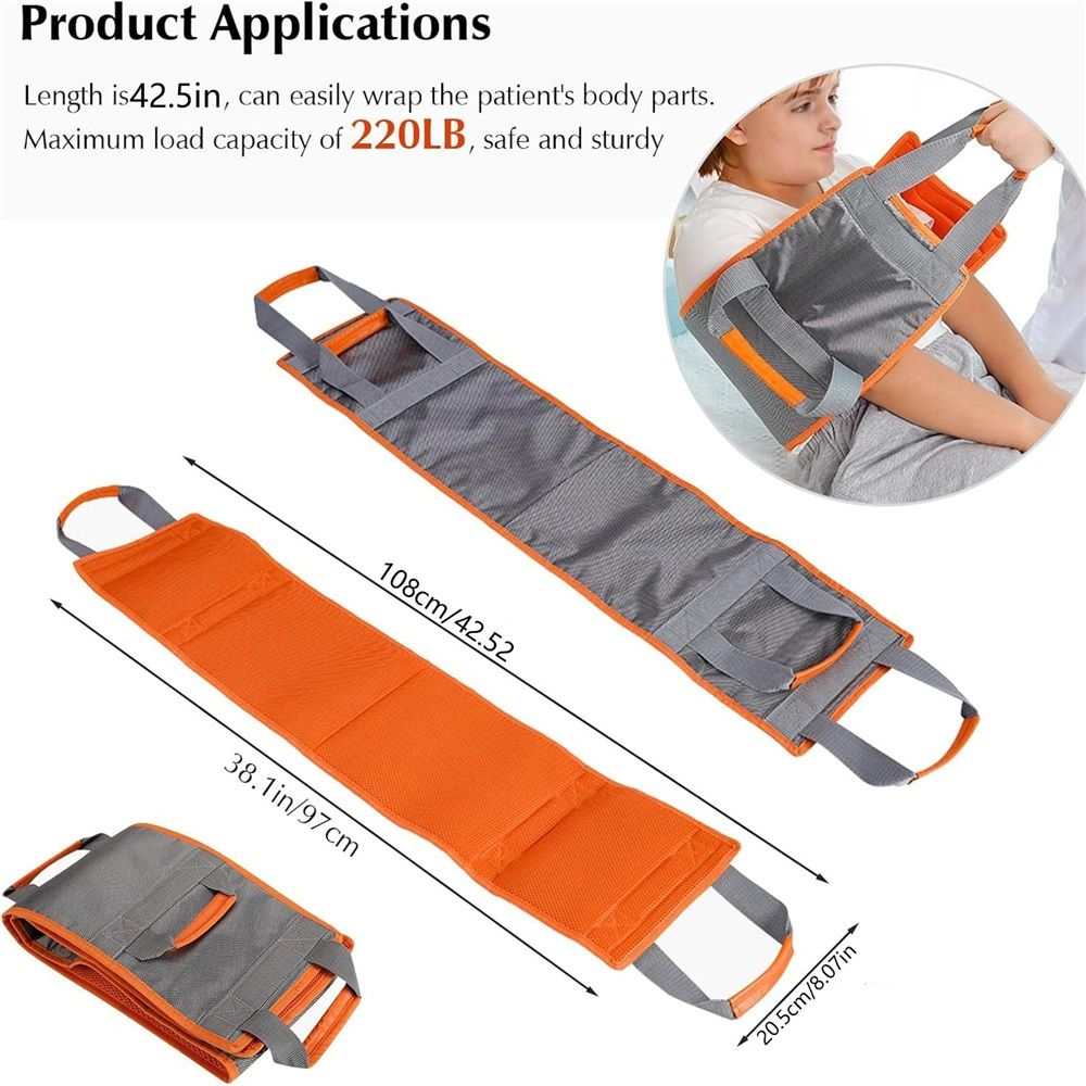 42in padded bed transfer sling with dual-grip handles for safe patient lifting and mobility aid