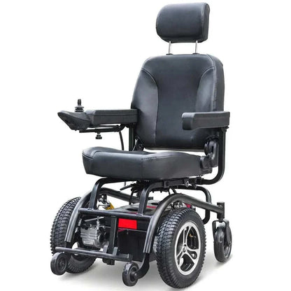Equipmed PowerCruise Prestige front wheel drive electric wheelchair with 35km range and padded seat