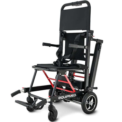 Equipmed electric stair climbing wheelchair with foldable aluminium frame and safety harness