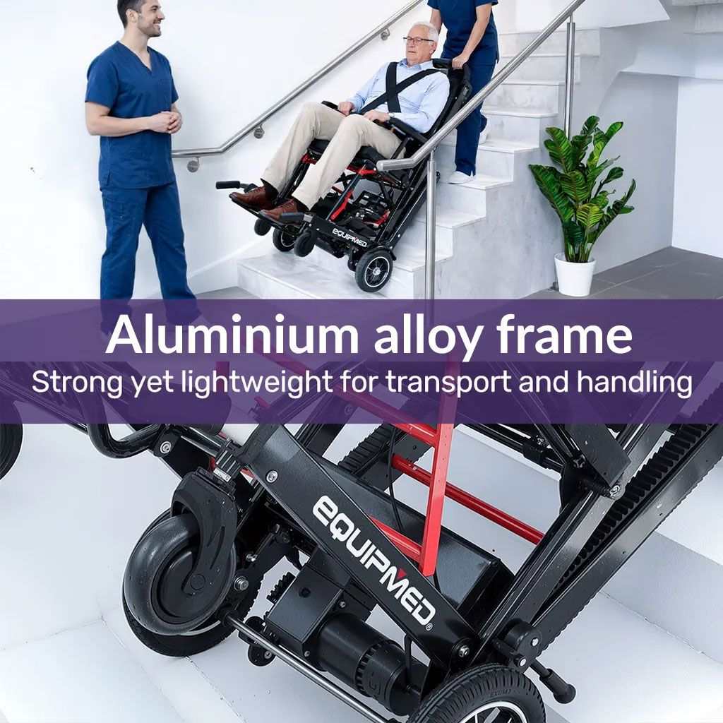 Equipmed electric stair climbing wheelchair with foldable aluminium alloy frame and 169kg load capacity