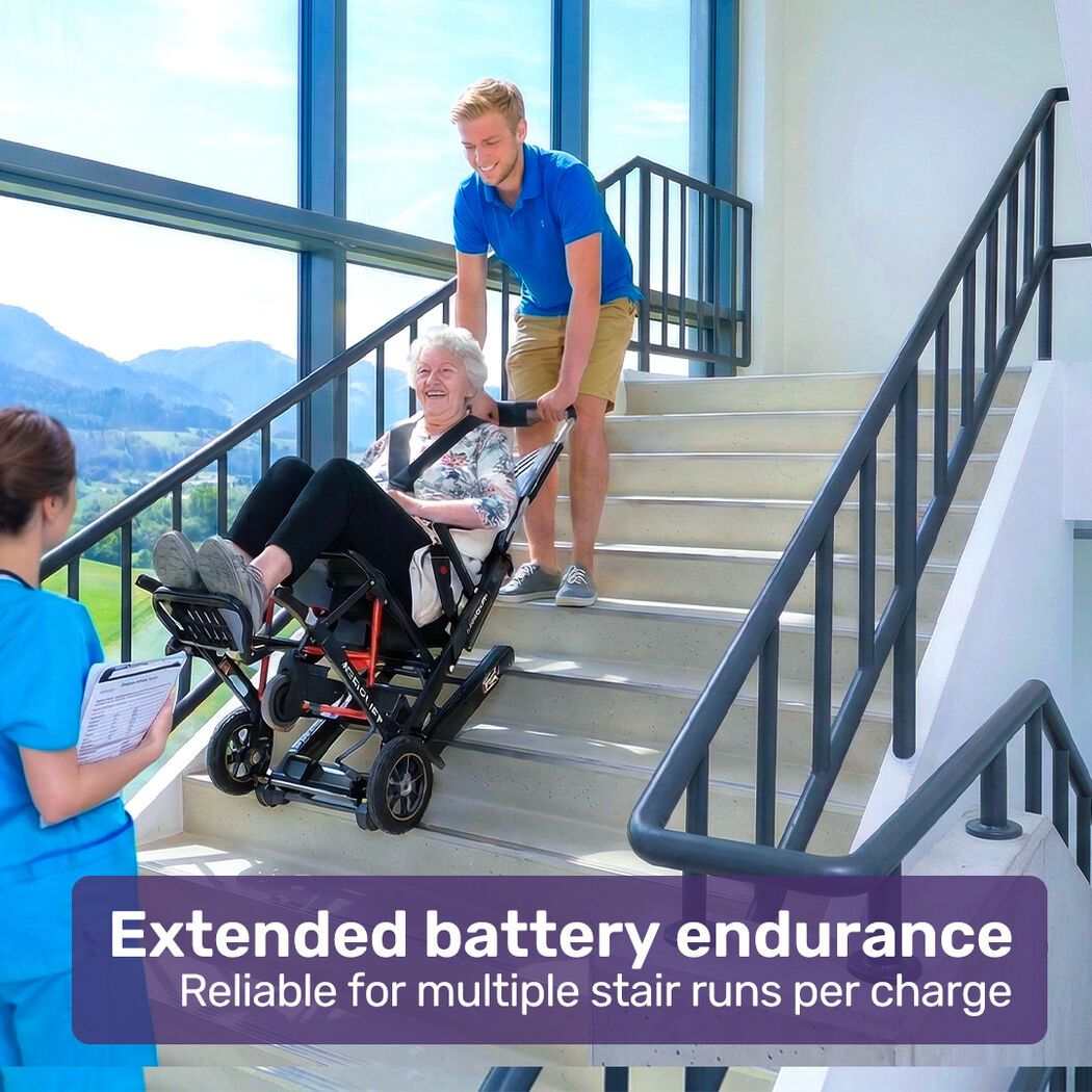 Equipmed electric stair climbing wheelchair with foldable aluminium frame and 169kg capacity