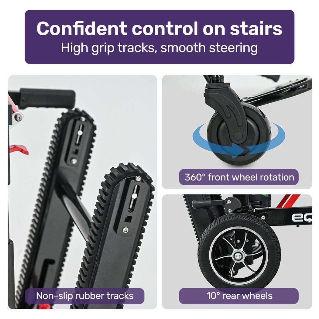 Equipmed electric stair climbing wheelchair with foldable aluminium frame and 169kg load capacity