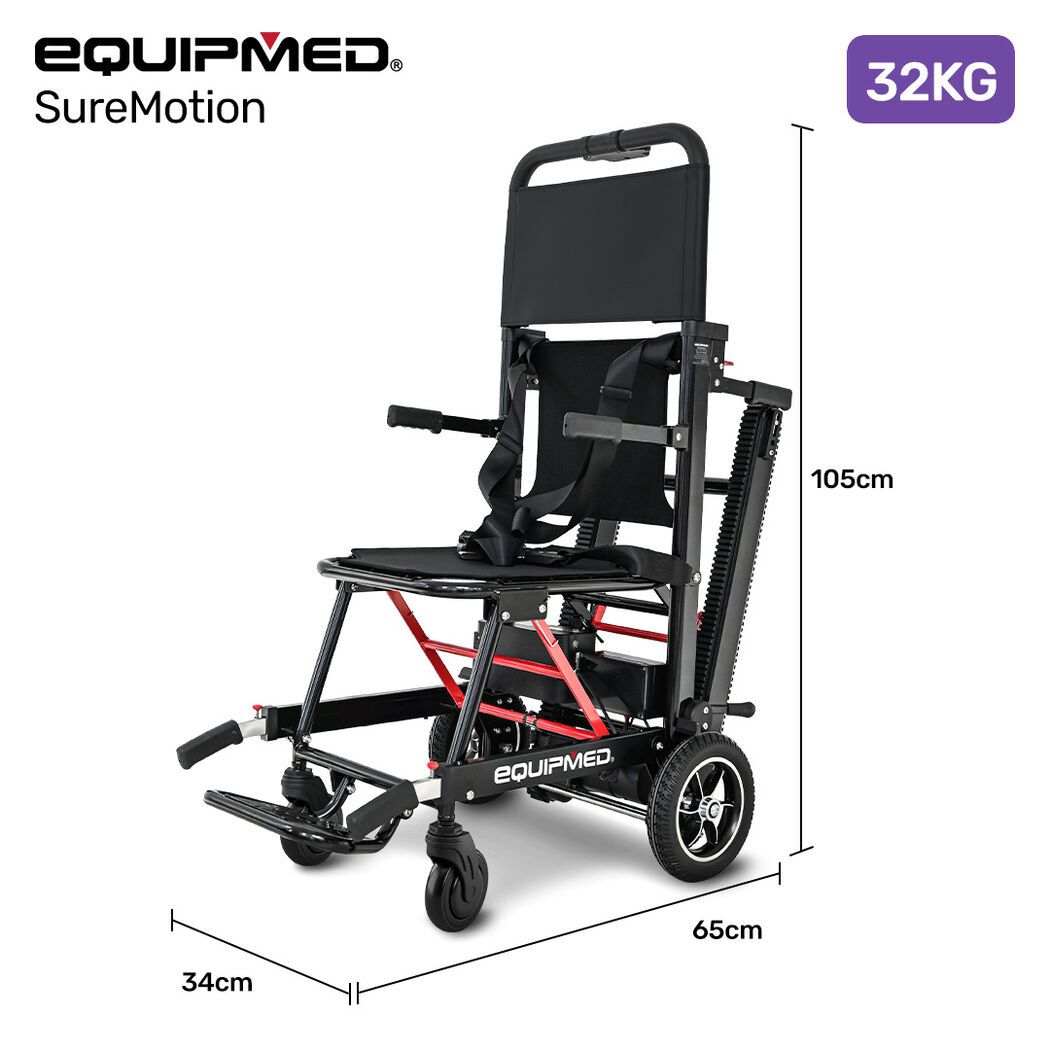 Equipmed electric stair climbing wheelchair with aluminium alloy frame, foldable design, and 169kg load capacity