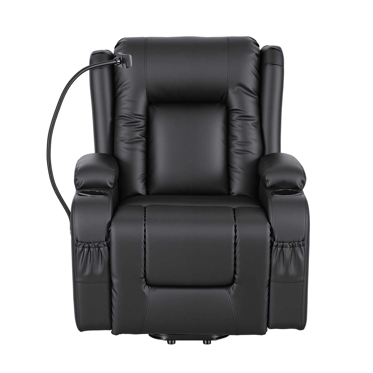 Black Artiss power lift recliner chair with massage, heat, USB port, cup holders, and storage pockets