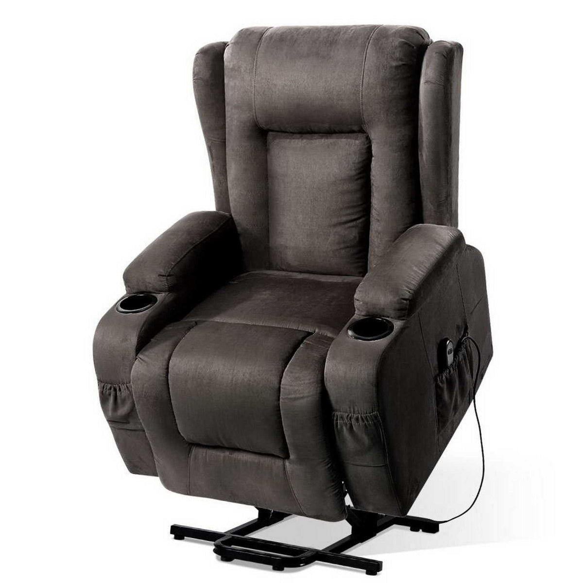 grey velvet Artiss recliner chair with lift assist and 8-point heated massage features
