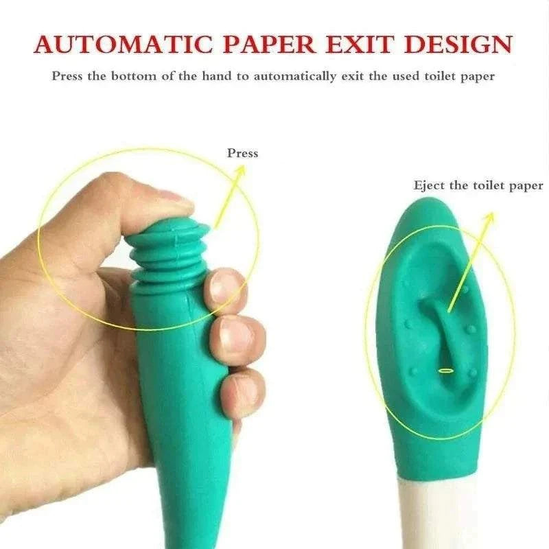 Bottom bum wiper toilet aid for elderly and disabled with ergonomic white and blue plastic design