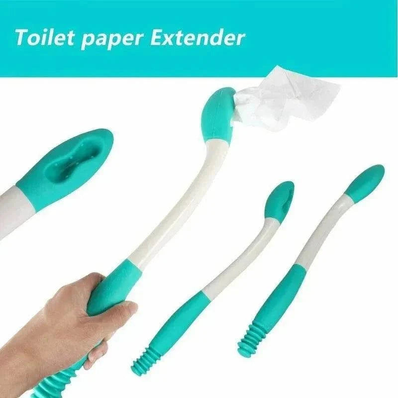 Bottom bum wiper toilet aid for elderly and disabled, ergonomic white and blue toilet paper cleaning stick