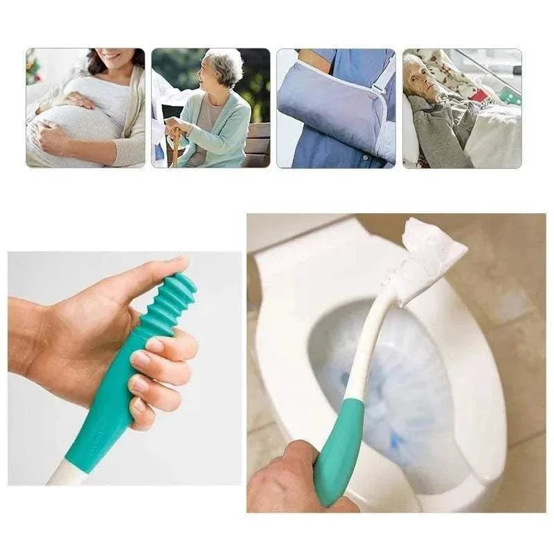 Ergonomic bottom bum wiper toilet aid for elderly and disabled mobility assistance