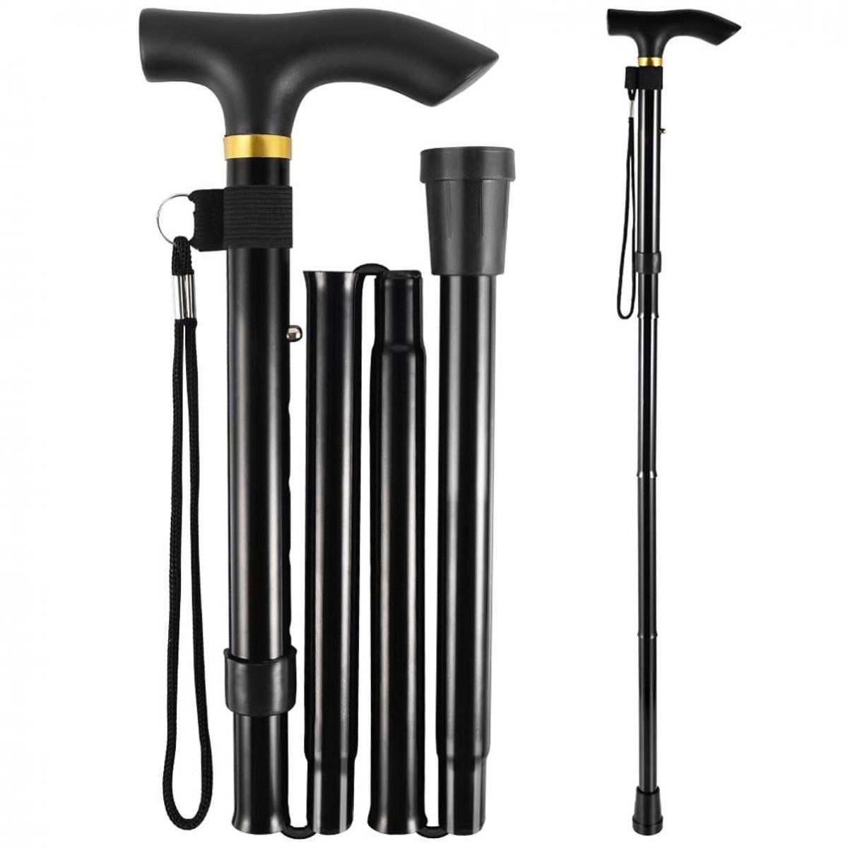 Foldable adjustable walking cane for elderly with ergonomic handle and non-slip tip, height 84-93 cm, Nordic style for travel and daily use