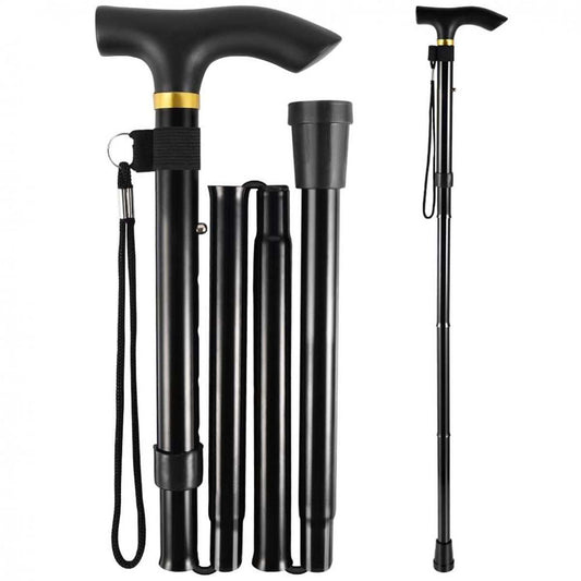 Foldable adjustable walking cane for elderly with ergonomic handle and non-slip tip, height 84-93 cm, Nordic style for travel and daily use