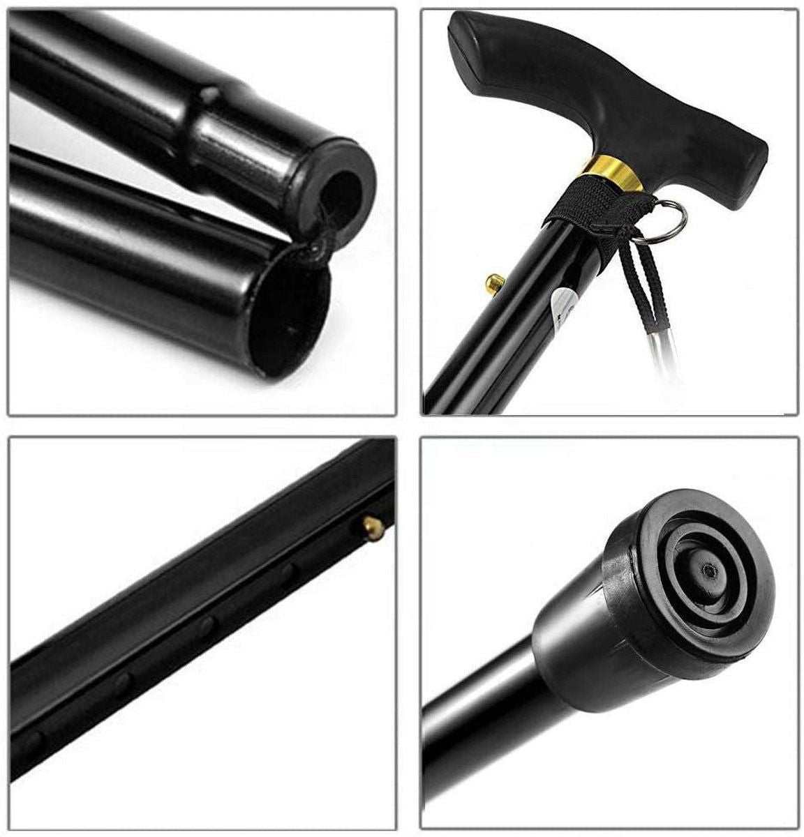 Adjustable foldable walking cane with ergonomic handle and non-slip tip for elderly mobility support and travel use