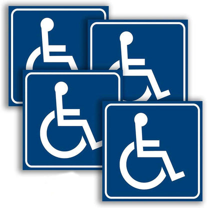 Disabled Stickers Kit 4-piece blue and white wheelchair accessibility decals for indoor and outdoor use