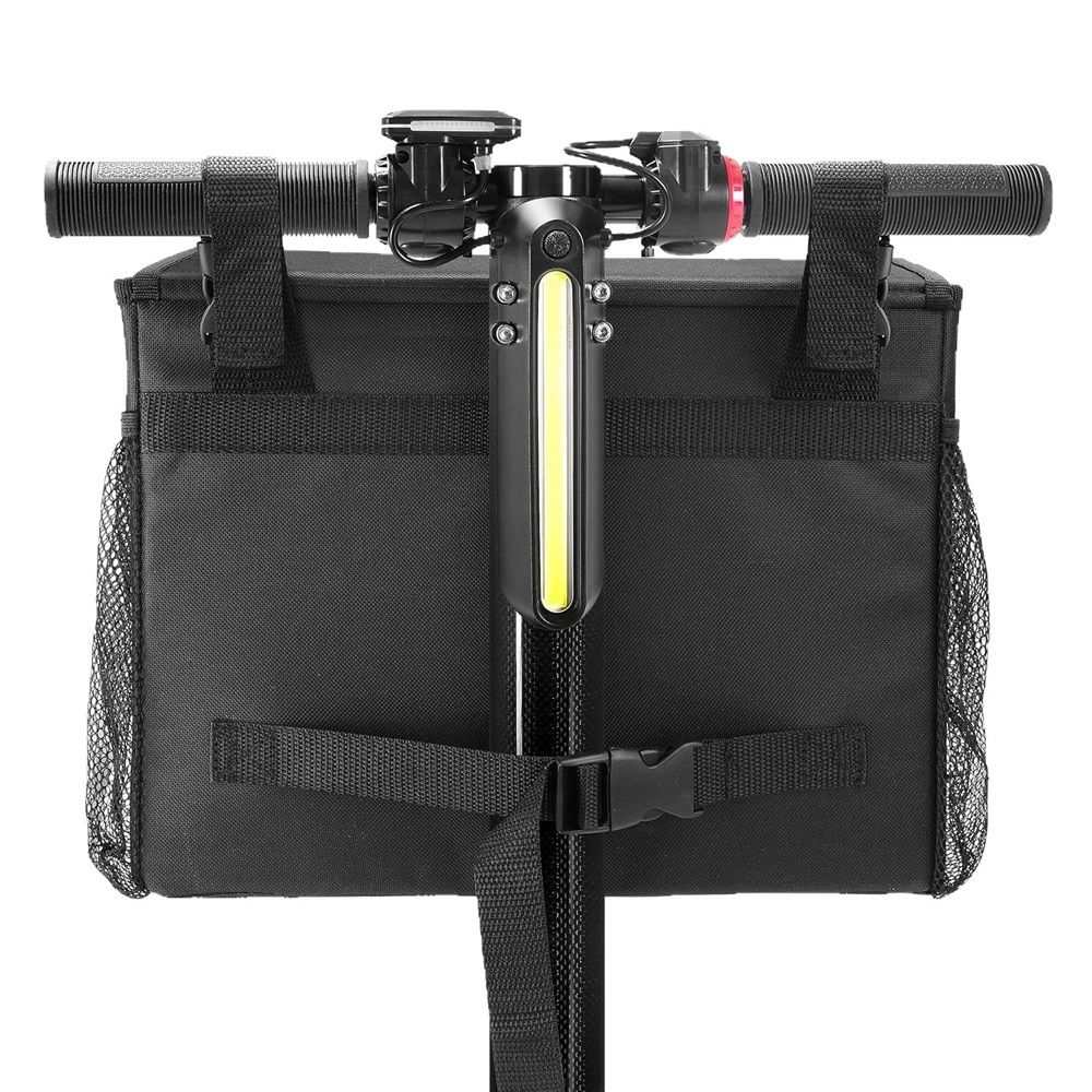 Electric scooter basket with laptop pocket, spacious storage, cup holders, and adjustable strap for easy installation