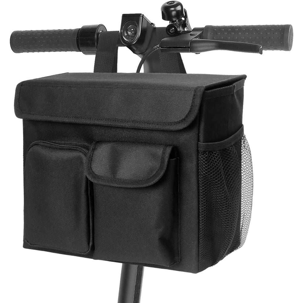 Electric scooter basket with laptop pocket, spacious storage, and cup holders for easy installation and secure attachment