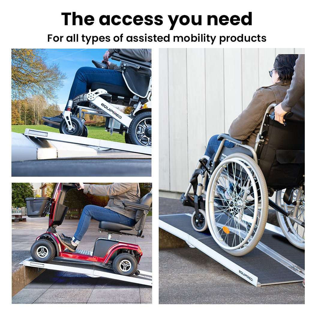 Equipmed 123cm portable folding aluminium access ramp with non-slip surface and 272kg capacity