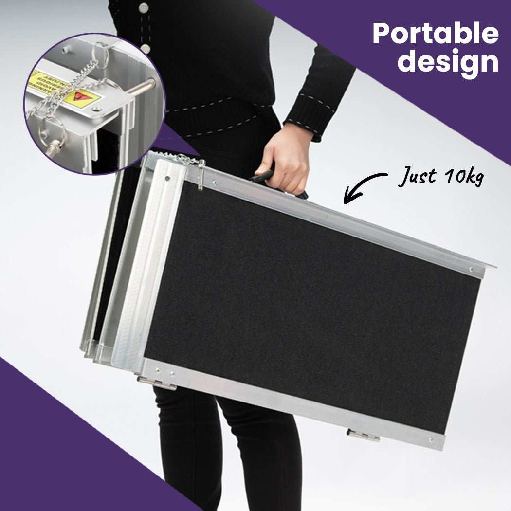 Equipmed 123cm portable folding aluminium access ramp with non-slip surface and 272kg load capacity