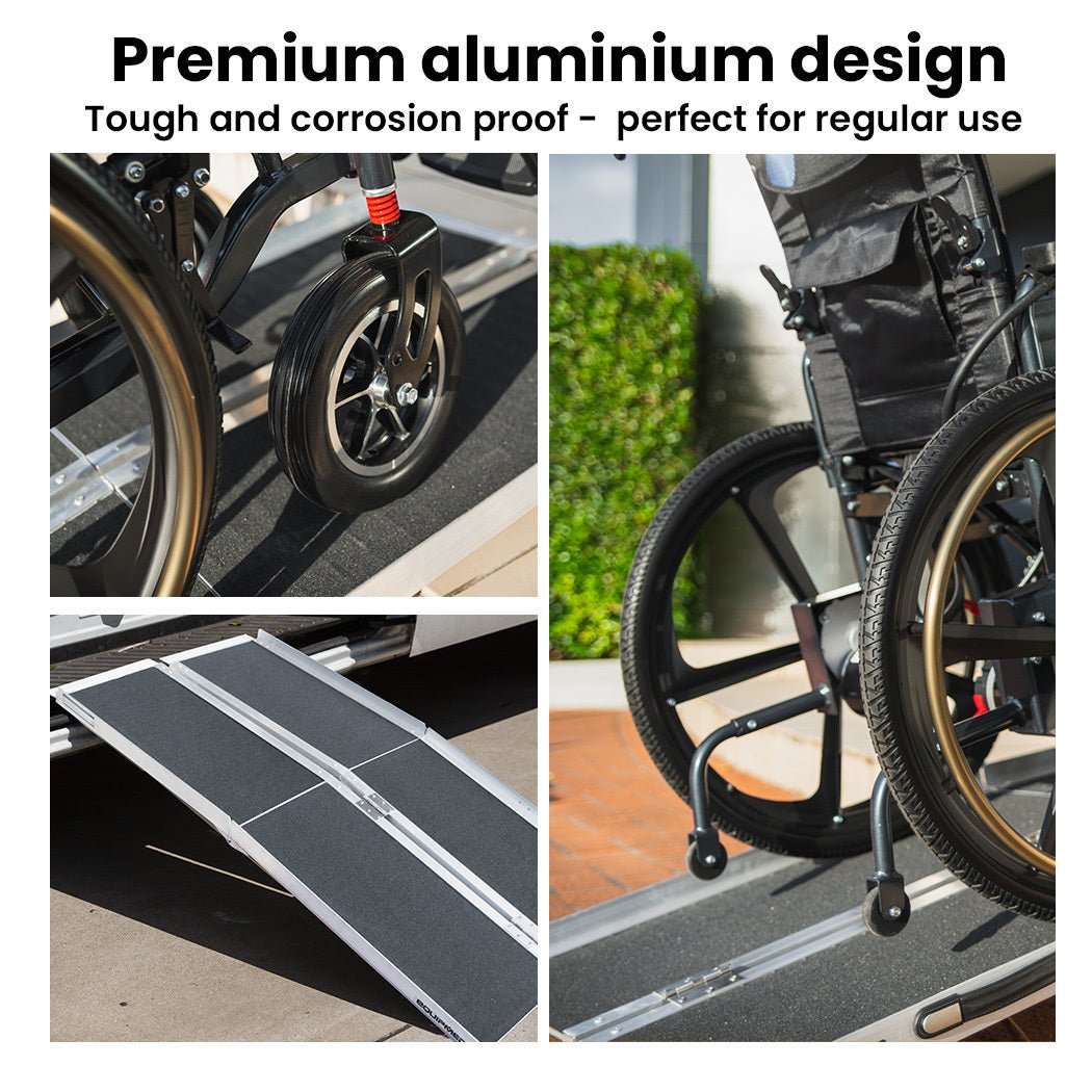 Equipmed 123cm portable folding aluminium wheelchair access ramp with non-slip surface and 272kg capacity