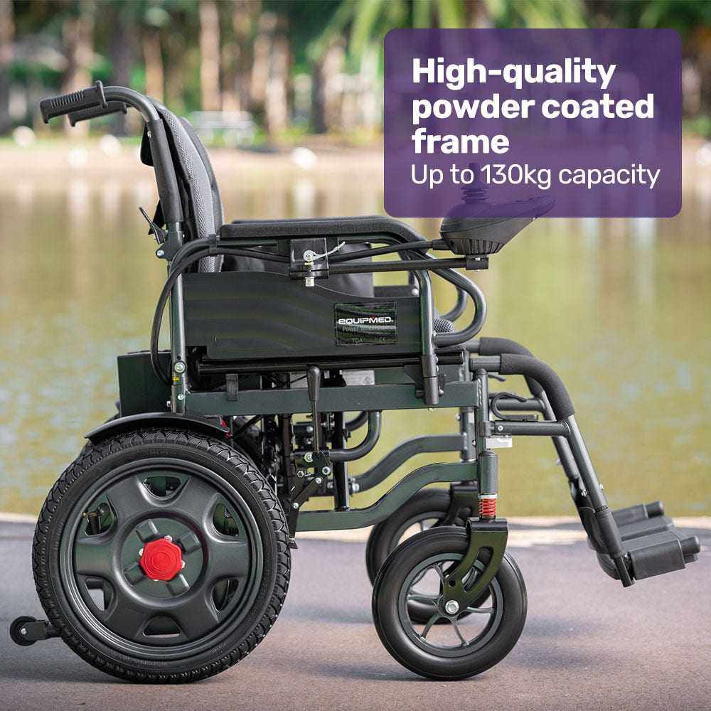 EQUIPMED Electric Folding Wheelchair, Wide Bariatric Chair Seat, Comfortable for S-XL, Long Range, Lithium Battery - Oz Mobility Store