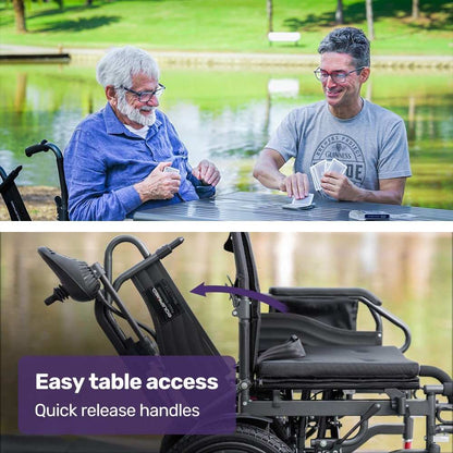 Equipmed Electric Folding Wheelchair with wide bariatric seat and lithium battery for long range mobility