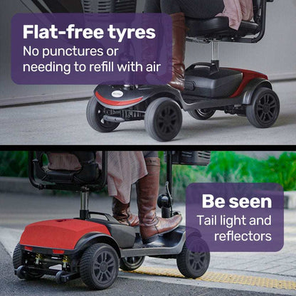 SmartRider Mobility Scooter by Equipmed in black and red with folding portable design for elderly