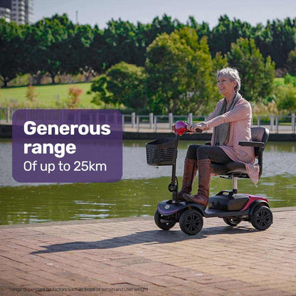 Equipmed SmartRider Mobility Scooter black and red portable folding electric scooter for elderly with adjustable seat and flat-free tires