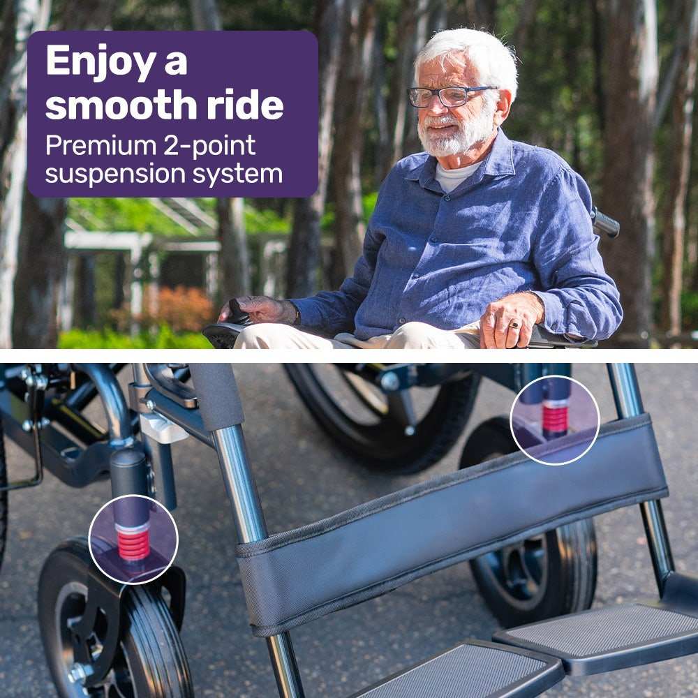 Equipmed electric wheelchair PowerCruise DualSmart folding black with lithium battery and 24-inch rear wheels