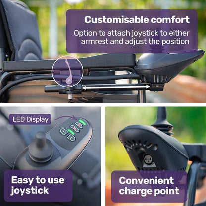 Equipmed Electric Wheelchair Folding Black with 24" Rear Wheels and Lithium Battery