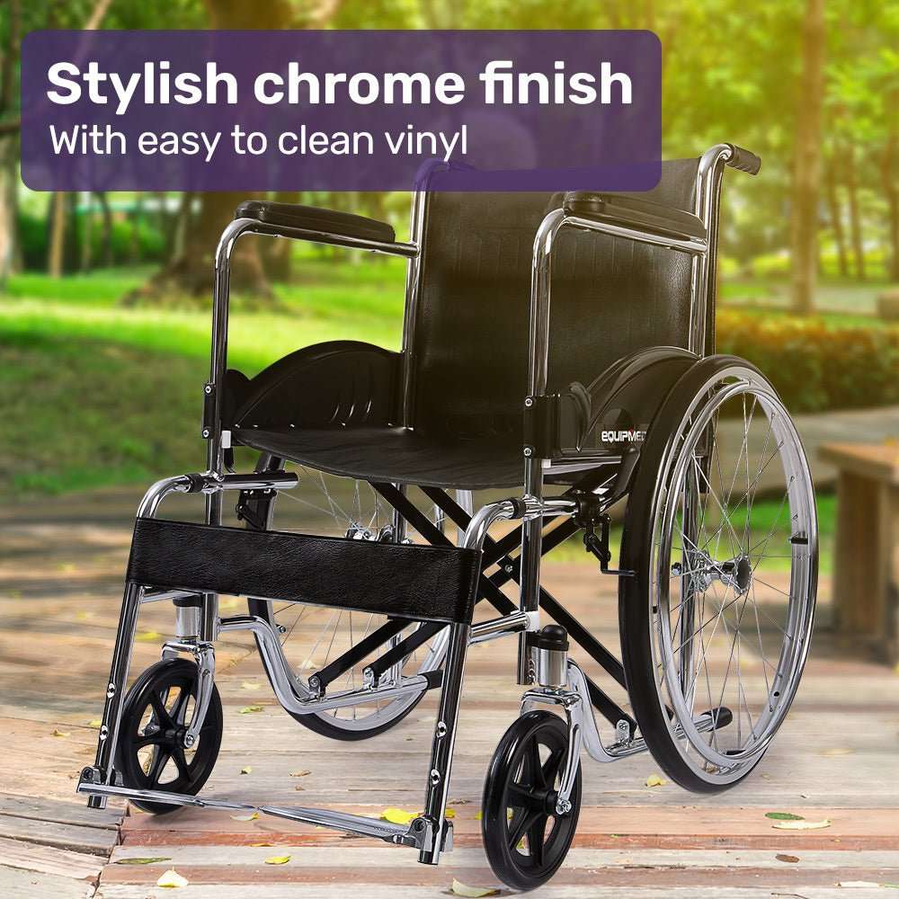 Equipmed folding self propelled wheelchair with 24-inch rear wheels and chrome steel frame